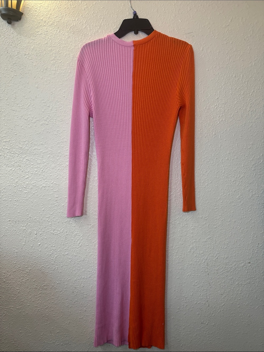 Two-Tone Orange and Pink Ribbed Button-Front Dress - Picture 5 of 6